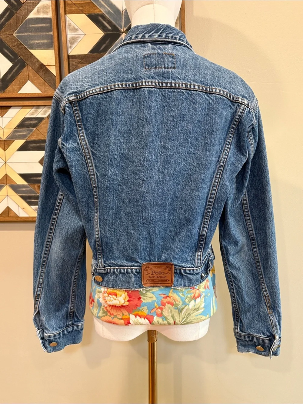 Vintage Ralph Lauren Country 90s Distressed Denim Boxy Cropped Jean Jacket sz M - Picture 5 of 14